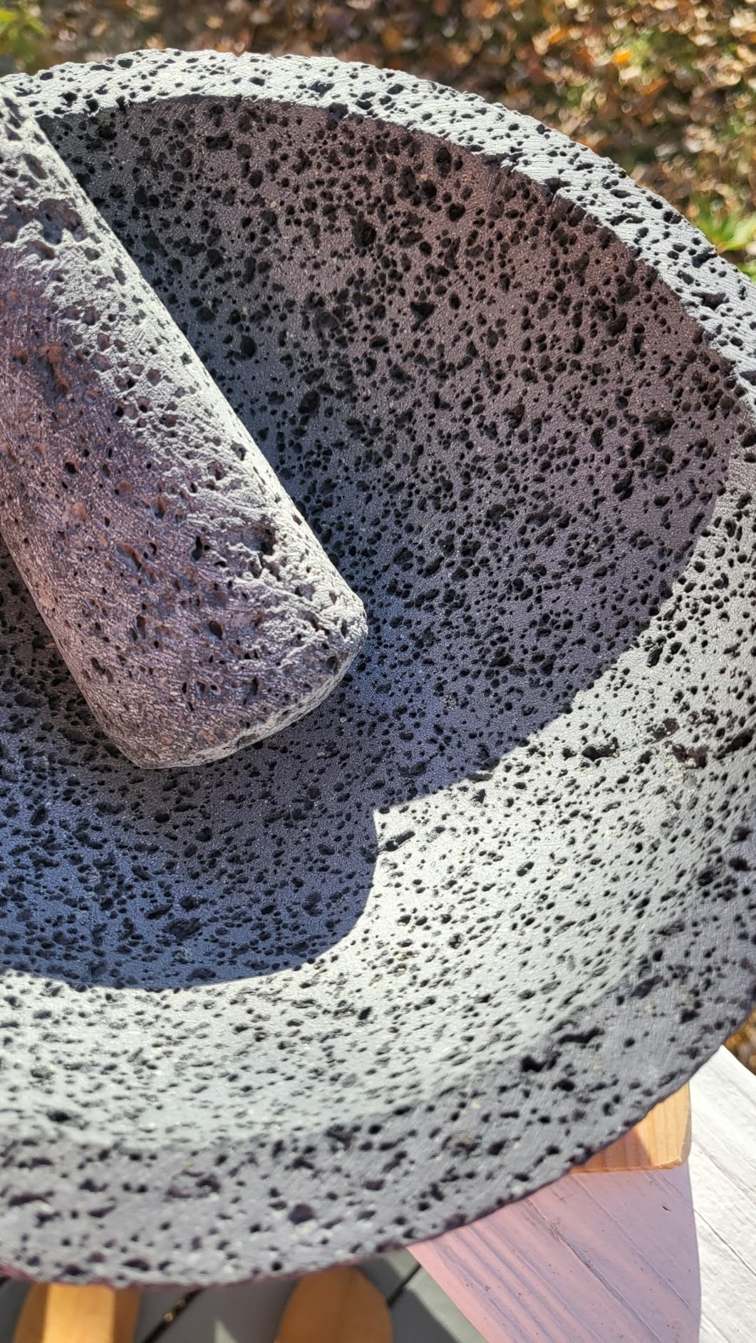 Traditional Molcajete Mexicano Volcanic Rock Mortar and Pestle Set Handmade of Authentic Lava Rock in Puebla Mexico with Cutting Board Included customer photo 2