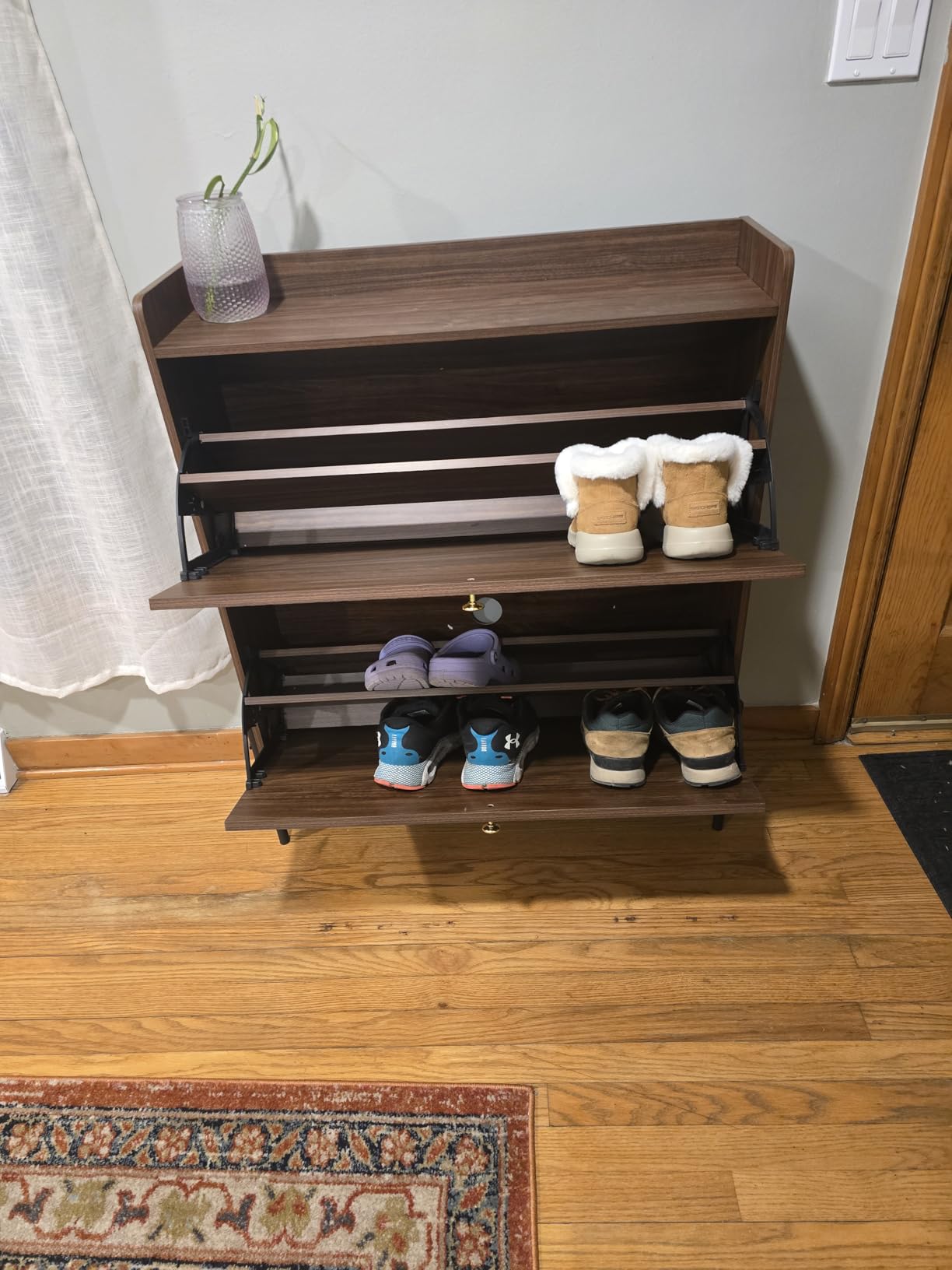 IRONCK Shoe Cabinet Storage with 2 Flip Drawers, Free Standing Wooden Shoe Storage Organizer Cabinet with Rattan Doors for Entryway, Narrow Shoe Rack Cabinet, Oak customer photo 1