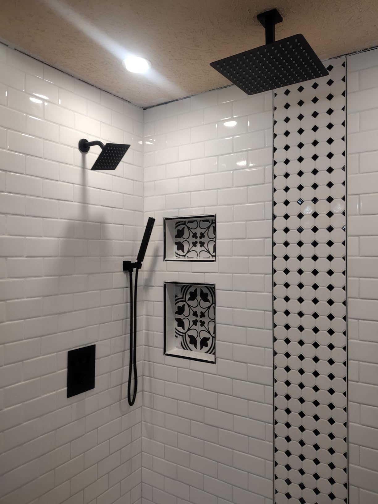Thermostatic Shower System Matte Black Push Button Shower Faucet Set, 12
