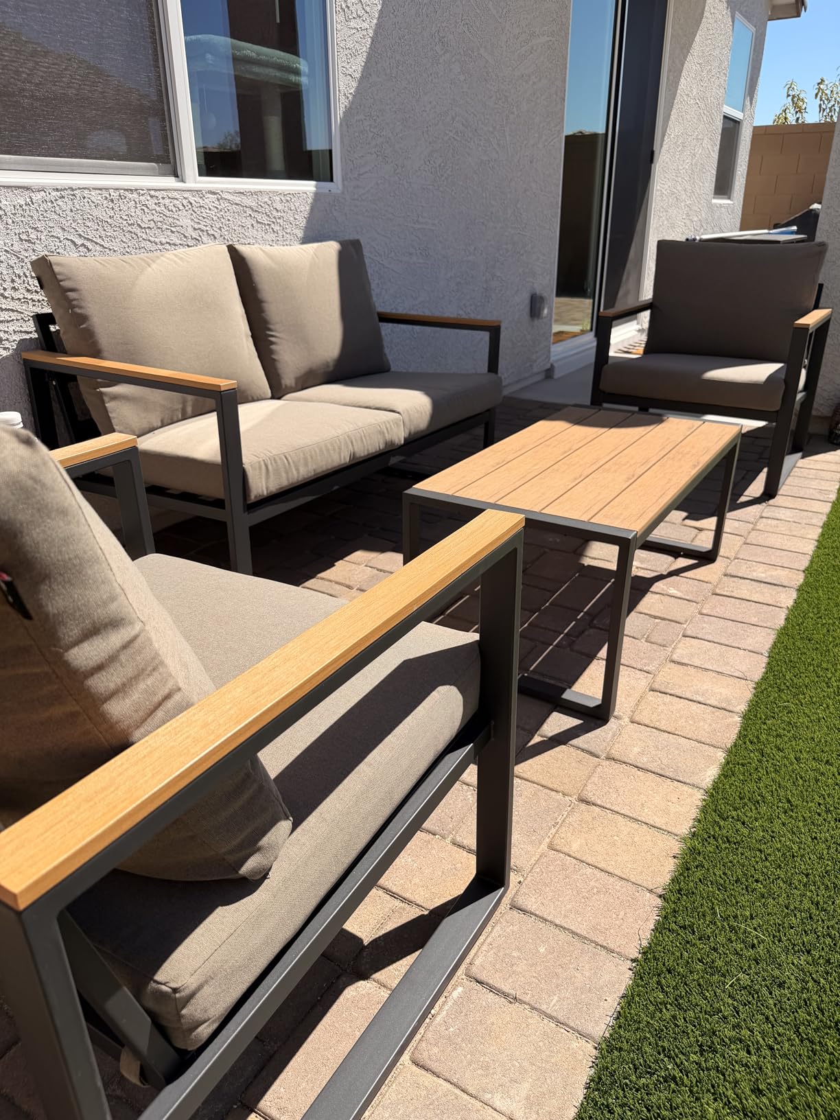 Patio Furniture Set, 4 Pieces Outdoor Patio Furniture with Coffee Table Set, Metal Patio Conversation Sets with Washable and High-Resiliency Sponge Cushions, Upgarded Beige customer photo 1