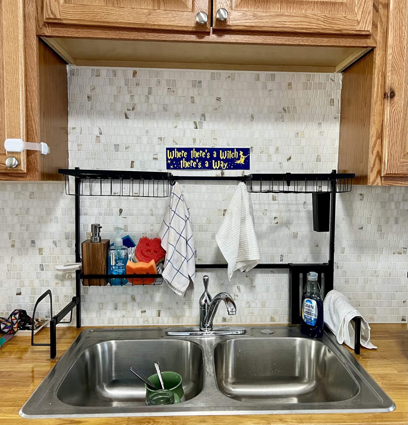Over The Sink Dish Drying Rack - Adjustable 3 Tier XX-Large Capacity Stainless Steel Drainer with Cutlery & Utensil Holders, Kitchen Storage & Organization, 31.5