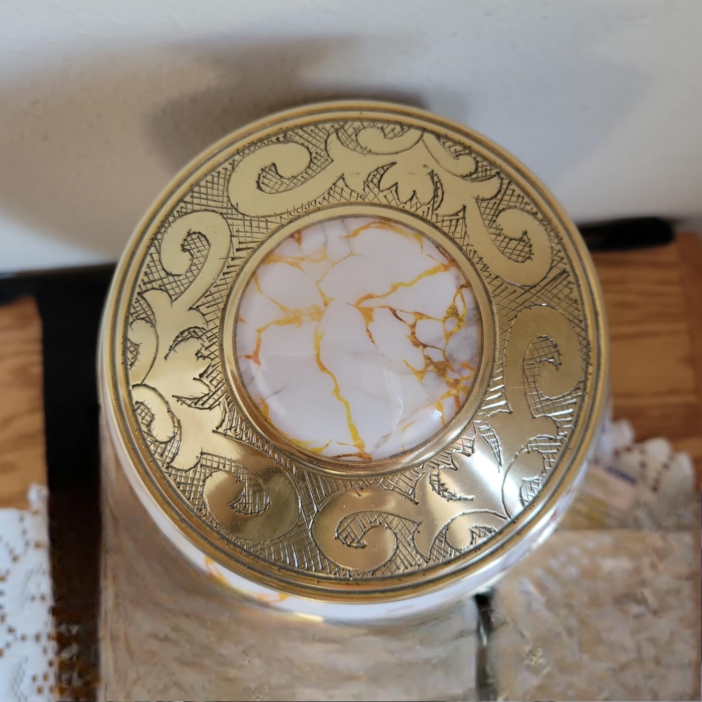 Cremation Urns for Human Ashes Adult Female and Male | Handcrafted Metal Funeral Urn with Golden Marble Finish | Secure Threaded Lid | Large Memorial Urn for Loved Ones' Burial Ashes customer photo 2