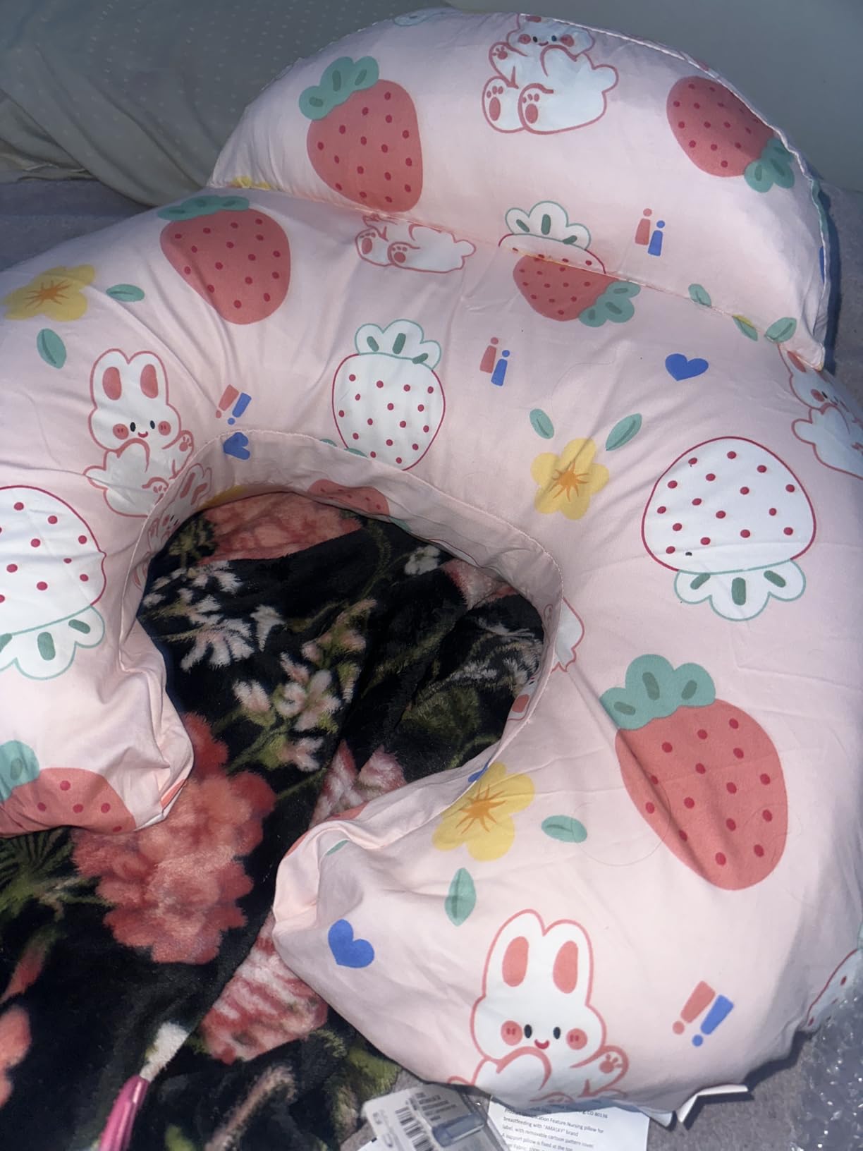 AMASKY Nursing Pillow, More Support for Mom and Baby, Removable Cotton Cover and Colorful Animal Patterns, Machine Washable, Plus Size Baby Pillow, White customer photo 1