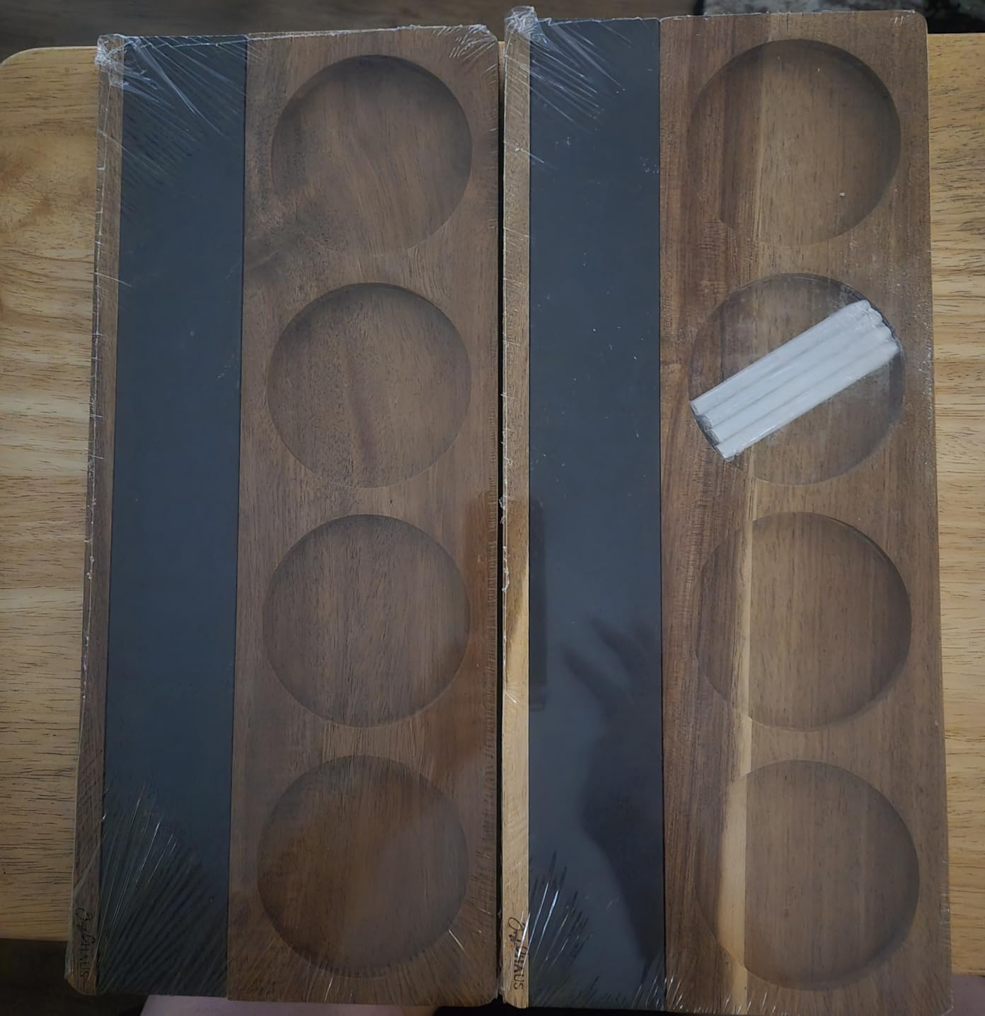 2-Pack Wine Flight Boards - Rustic Wooden Tasting Trays for Wine & Charcuterie - Bar Serving Paddles for Couples, Wine Gift Set for Tastings, Entertaining & Home Décor customer photo 1