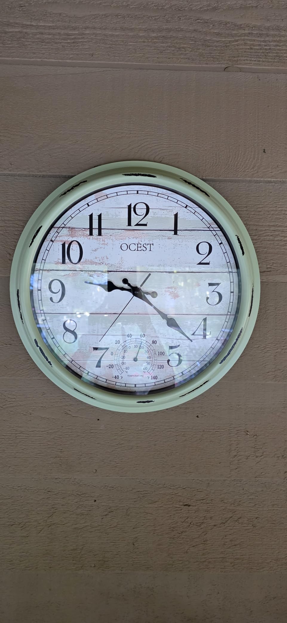OCEST 16 Inch Indoor Outdoor Clock, Waterproof Large Wall Clock with Thermometer, Silent Non-Ticking Battery Operated Decor for Patio Pool Porch Garden Garage (Blue) customer photo 2