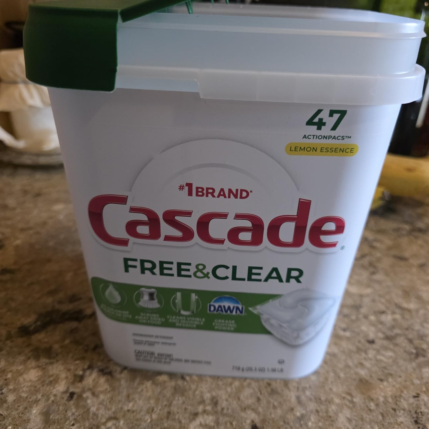 Cascade Free & Clear Dishwasher Pods, Dishwasher Detergent, Dish Detergent Soap, Lemon Essence, 47 Count customer photo 1