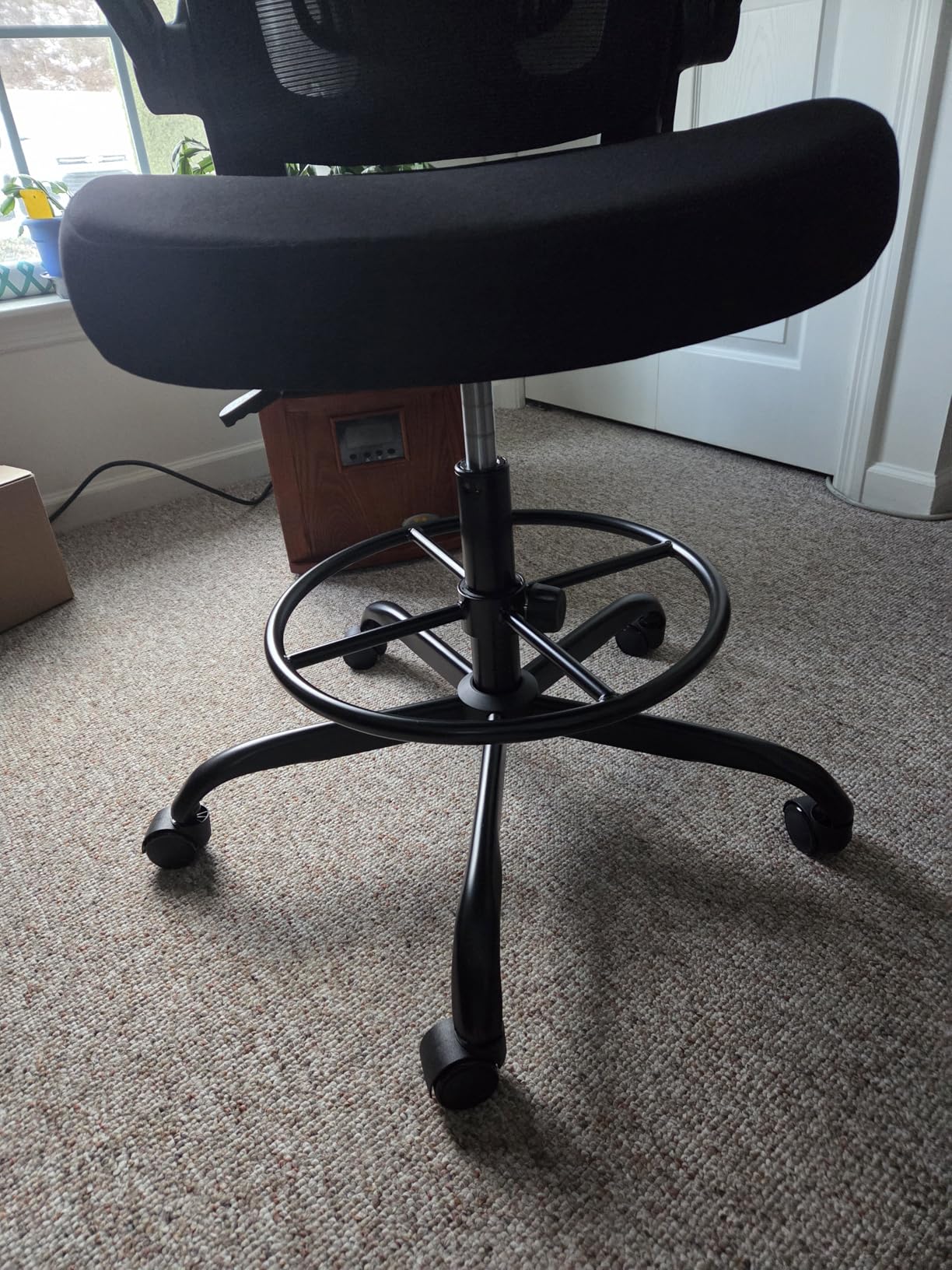 Ergonomic Drafting Chair, Tall Office Chair with Flip-up Armrests, Breathable Mesh High Desk Chair with Lumbar Support Adjustable Footrest Ring for Standing Desk Black customer photo 1