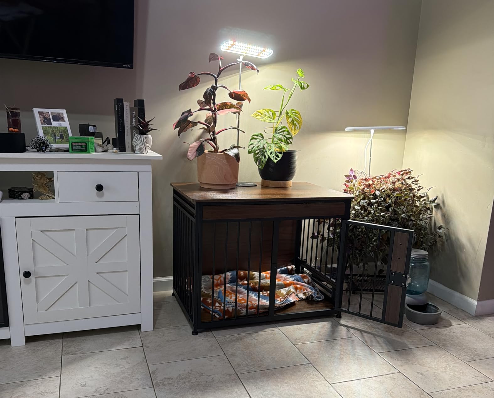 Amazon Basics Furniture Style Dog Crate, Two Bowls Included, 30