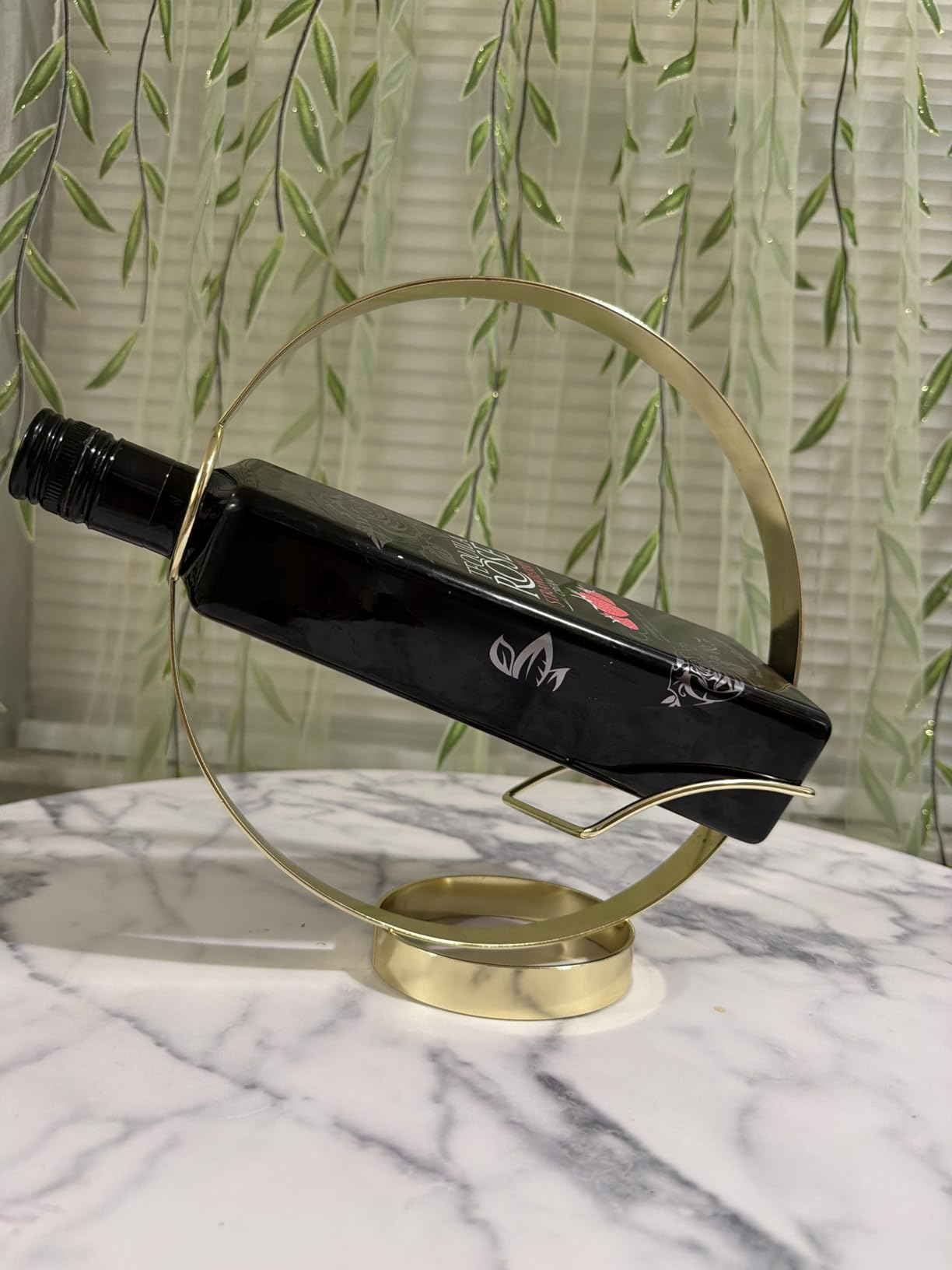 Metal Single Tabletop Wine Rack - Freestanding Countertop Decorative Wine Bottle Holder, Unique Wine Gifts and Accessories for Wine Lovers (Gold) customer photo 1