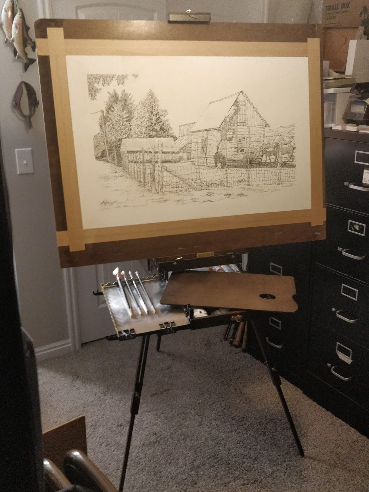ATWORTH French Easel for Painting: Deluxe Beech Wood Plein Air Easel Stand with Metal Side Tray - Portable Sketchbox for Outdoor Field & Studio - Holds Canvas up to 34