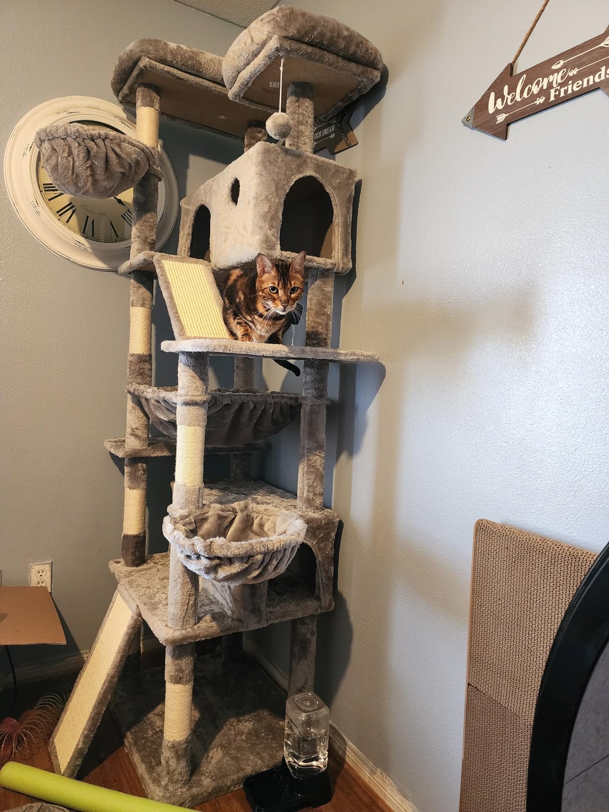 SHA CERLIN 81in Multi-Level Tall Cat Tree Tower for Indoor Kitties/Larger Cat Condo Furniture with Hammock/Cozy Pussycat Perches/Sisal Scratching Posts/Pet House/Wide Base/Grey customer photo 2