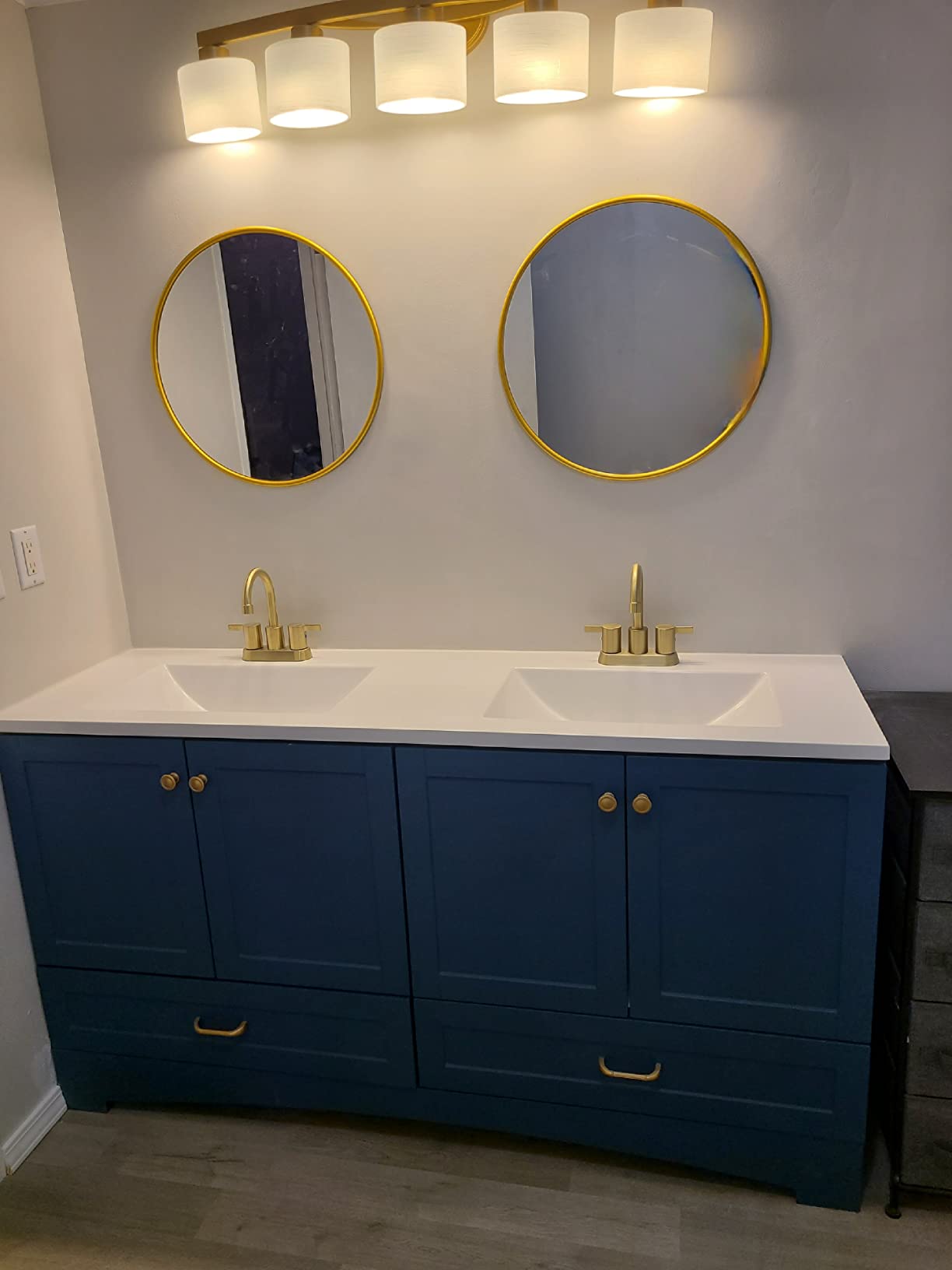 Spring Mill Cabinets Emlyn 60 Inch Double-Sink Bathroom Vanity with White Top, 2 Cabinets, 2 Drawers, 60.5