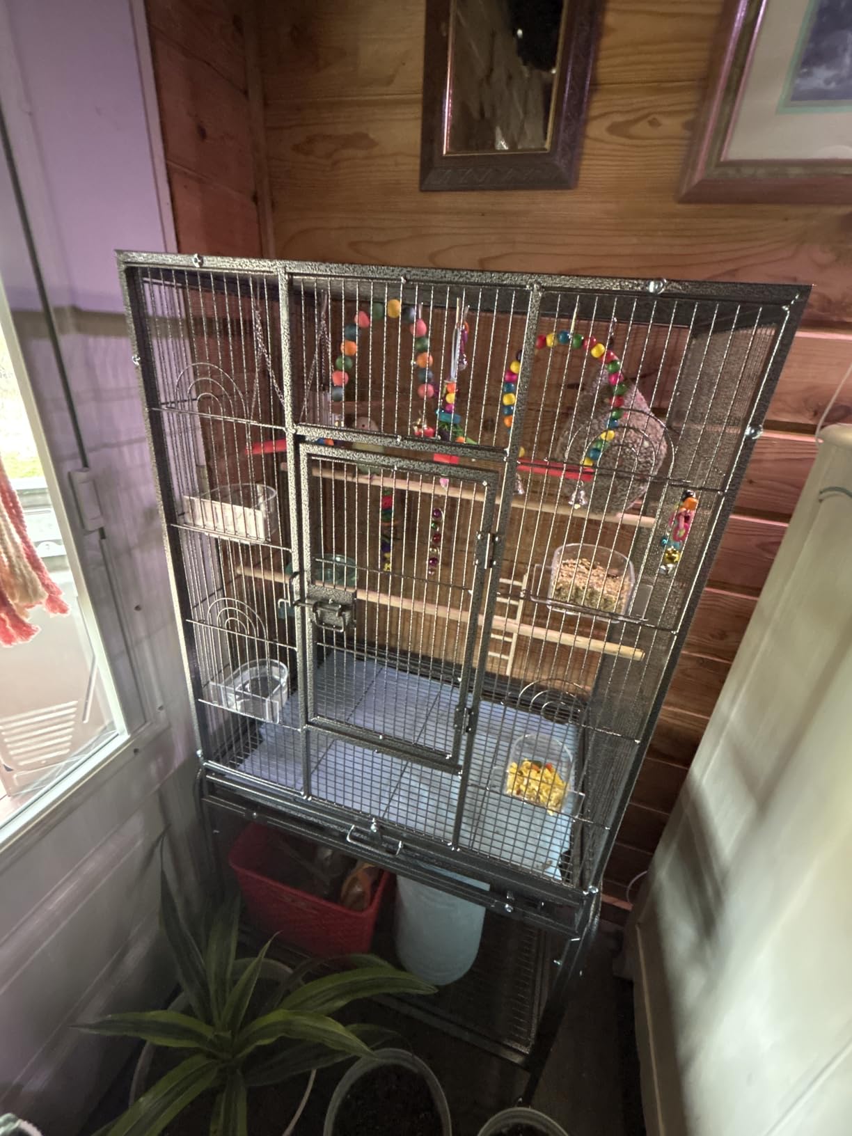 VINGLI 53-inch Bird Cage with Wheels, Durable Wrought Iron Parakeet Cage with Slide Out Tray customer photo 2