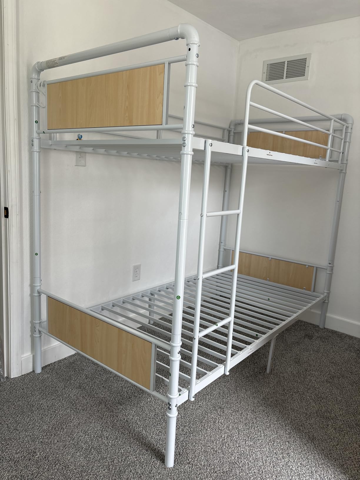 Jocoevol Metal Bunk Bed Twin Over Twin, Industrial Bunkbeds Heavy Duty Bed with Safety Guard Rails and Space-Saving Design, Steel Bed for School, Bedroom (White) customer photo 2