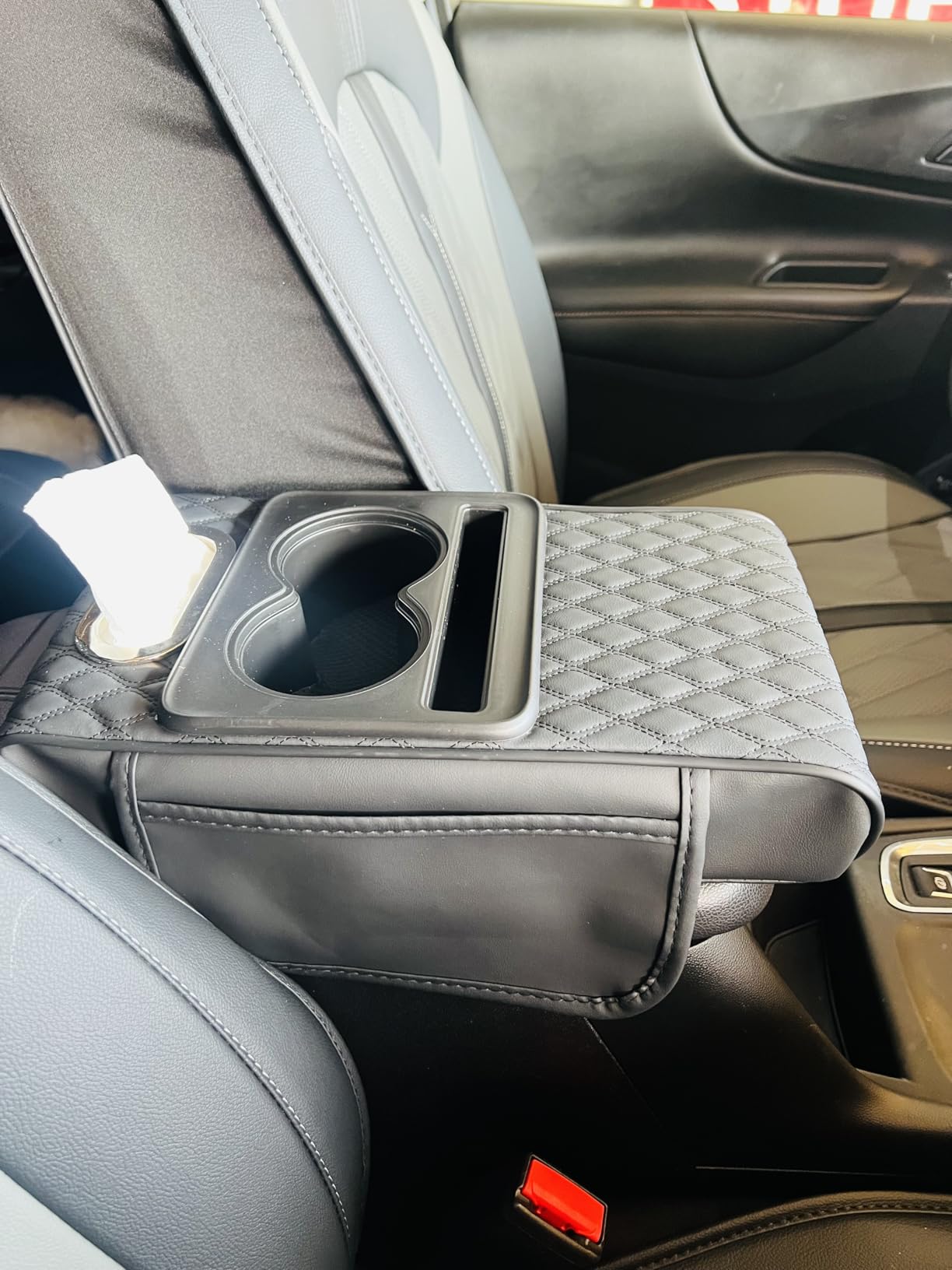 Car Armrest Cushion,5-in-1 Center Console Cover with 2 Storage Bags Cup Holder, Tissue Box Slot, Phone Slot for Sedans, Car Accessories Interior Organizers (Black) customer photo 1