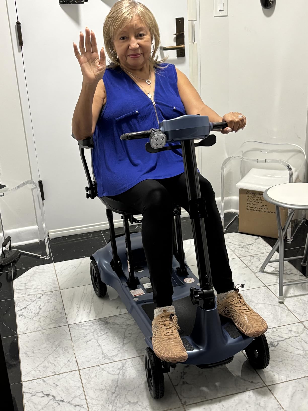 Mobility Scooters for Adults & Seniors - Ultra Lightweight 27.5 lbs Carbon Fiber Folding Electric Scooter - Airlines Approved All-Terrain Portable Scooter with Basket and Charger Included (Blue) customer photo 1