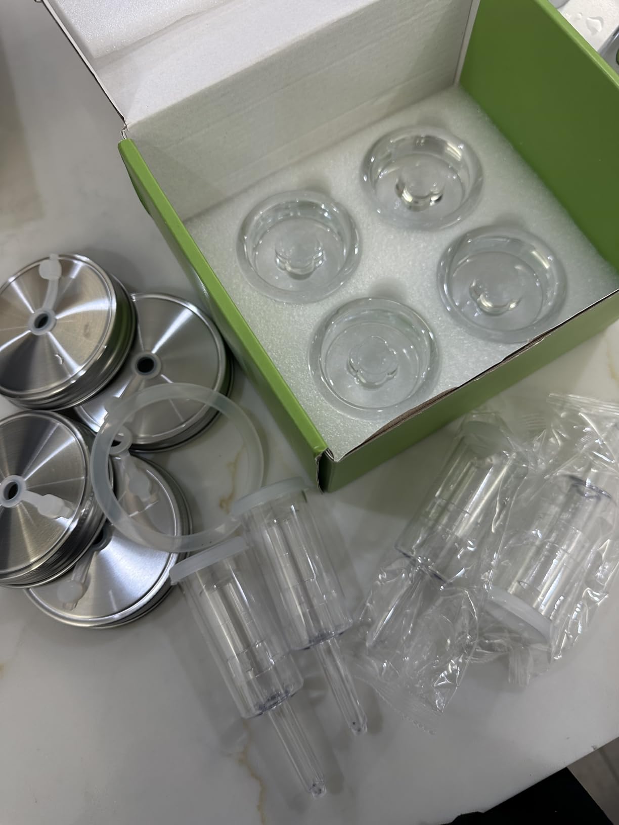 Fermentation Kit for Wide Mouth Mason fermentation Jar,pickling/sauerkraut kit with 4 Glass Fermentation Weights,4 Fermenting Lids,4 airlocks,5 Silicone Rings,5 Silicone Grommet ( No Jars ) customer photo 2