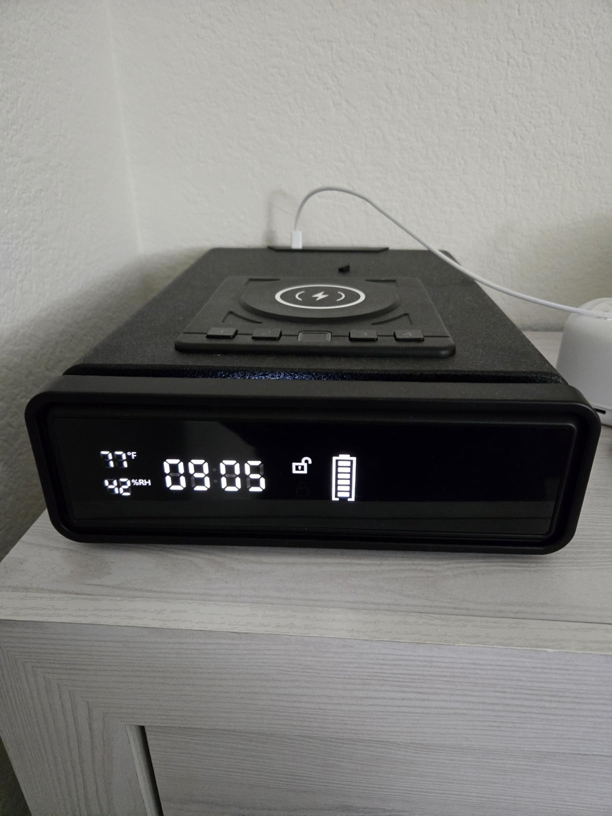 ORARAER Biometric Smart Gun Safe with Wireless Charging, 3 Quick Access Money Box with Fingerprint - Compact Bedside Drawer Safe, 24/7 Digital Clock handgun safe,Gifts for Men customer photo 2