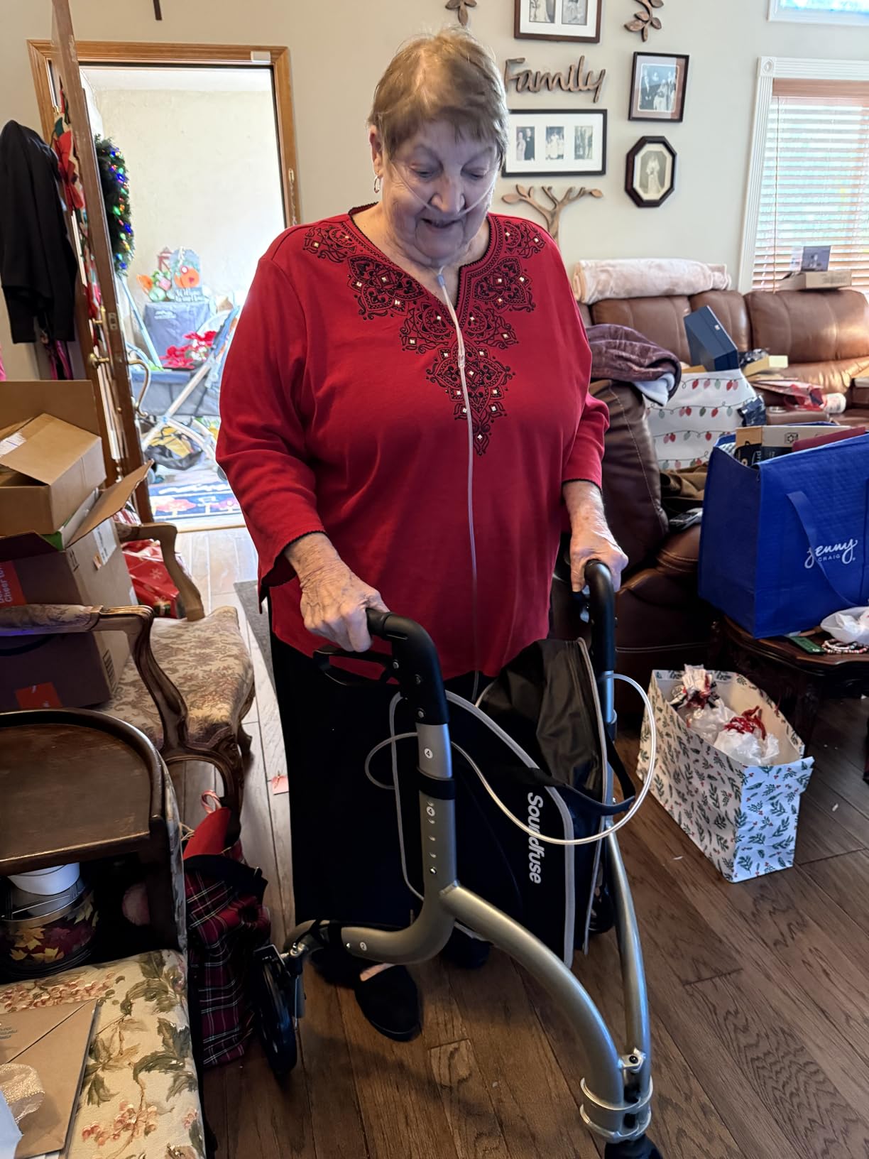 SOUNDFUSE 3 Wheel Walkers for Seniors, Lightweight Foldable Aluminum Rollator Walker, Height Adjustable Three Wheel Walker, Purple customer photo 2