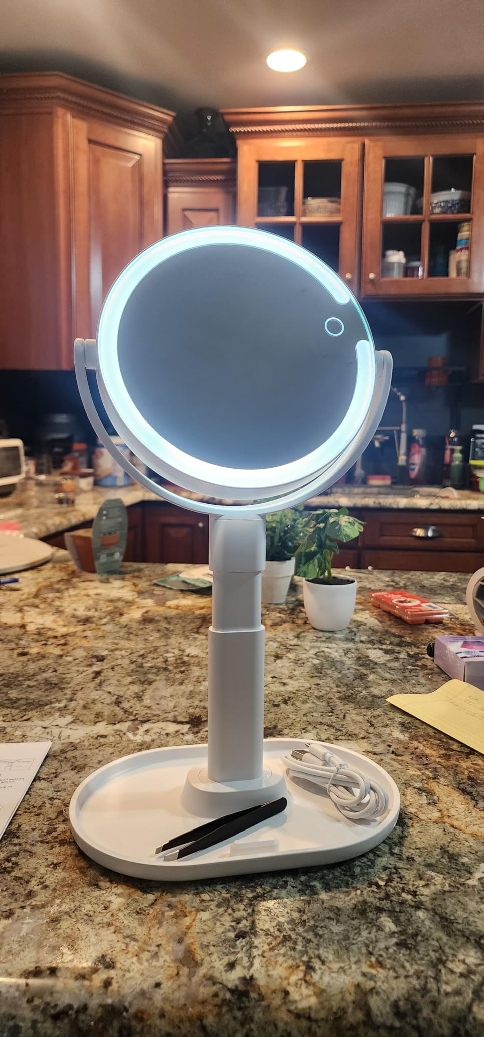 B Beauty Planet Vanity Mirror with Lights, 30X Magnifying Makeup Mirror with 3 Lighting and Adjustable Brightness, Rechargeable 2-Sided Height Adjustable Desk Mirror for Bathroom, Women Gifts for Mom customer photo 1