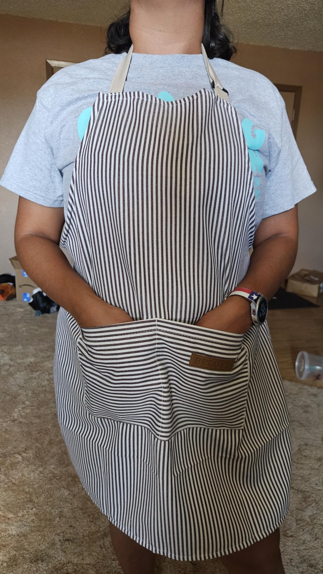 BeLuyi Adjustable Bib Apron with 2 Pockets Chef Cooking Kitchen Restaurant Aprons for Women Men customer photo 2