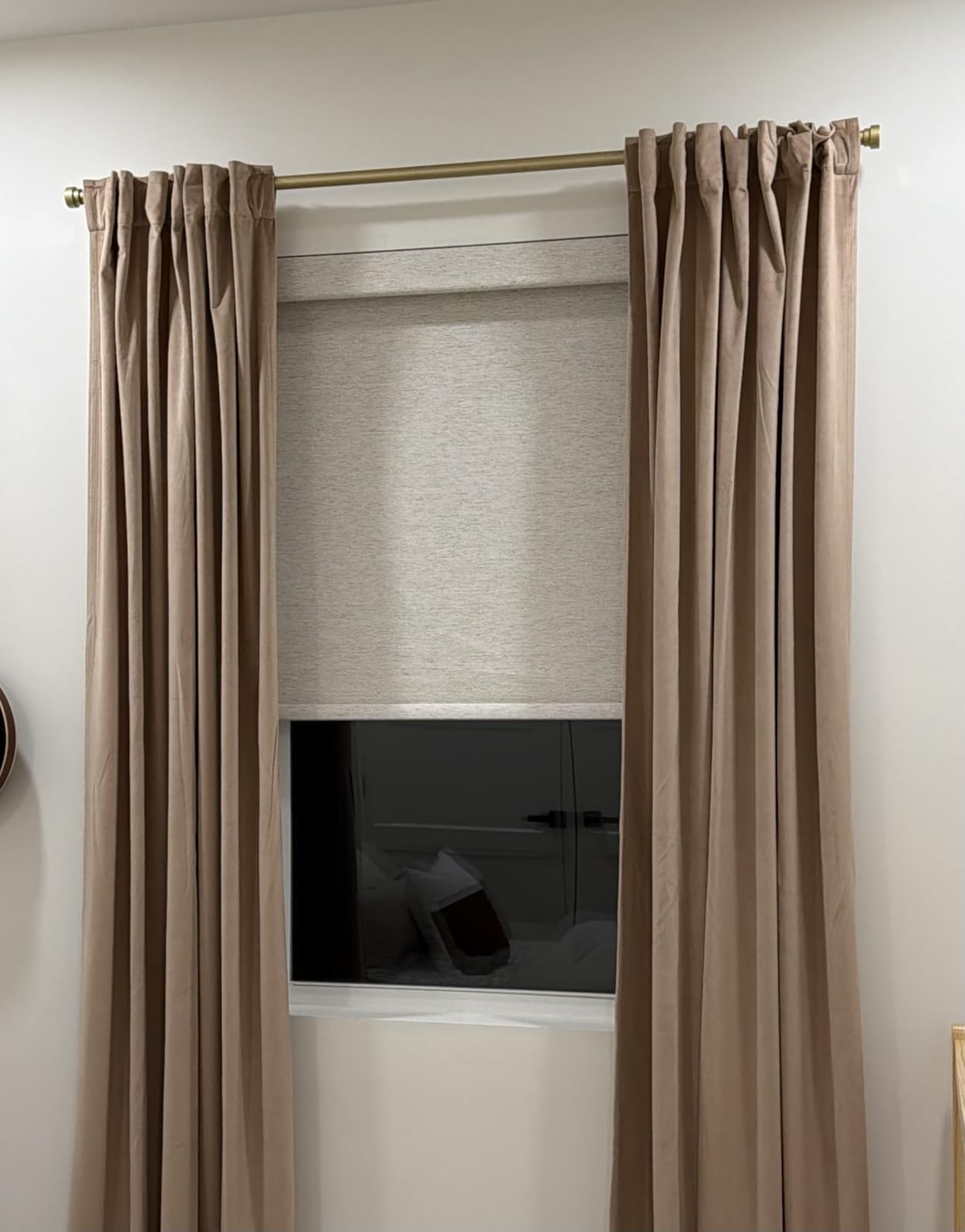 Persilux Blackout Roller Shades for Window Blinds, Cordless, Linen Fabric, Thermal Insulated Fabric UV Protection Shades for Home, Office, Bedroom, Door, Blackout-Cream, 34 1/2