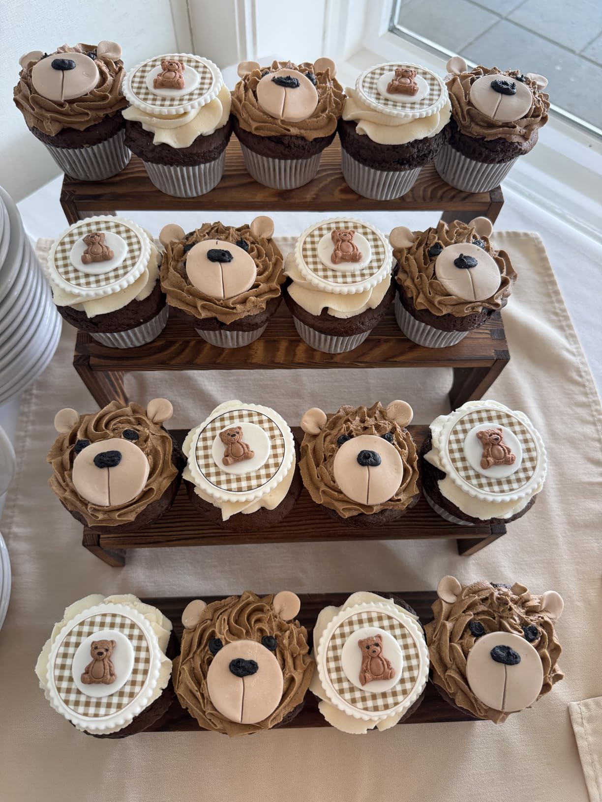 2 Set Wooden Tiered Risers Display Stands for Vendor Events, Stackable Wooden Cupcake Display Stand, Farmhouse Decor Wood Dessert Table Display Set, Vendor Booth Display Items, Food Display Risers for Party (12-11.2-10.4-9.6IN) customer photo 1