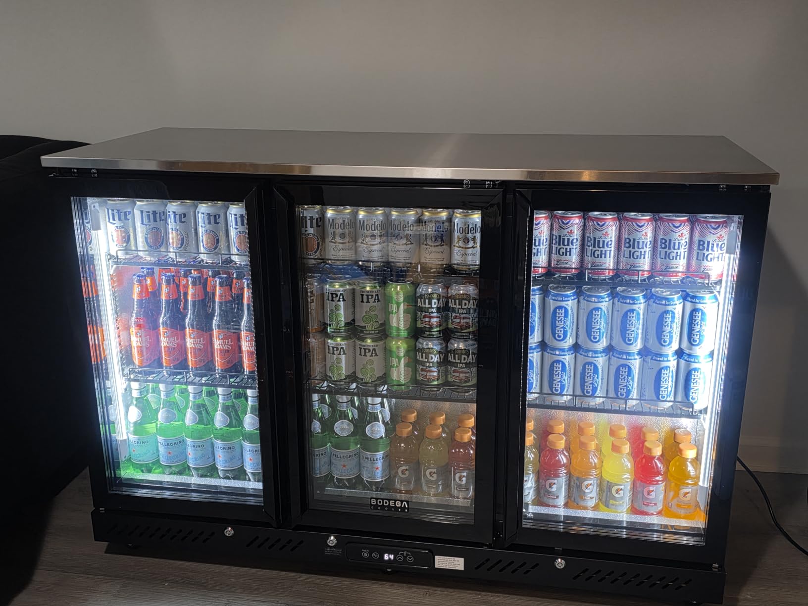 BODEGACOOLER Commercial Bar Cooler With 3 Glass Doors, 12 Cu.Ft Counter Height Back Beverage Refrigerator, Display Bar Fridge with LED Lighting, Beverage Cooler for Beer Stainless Steel Top, With Casters customer photo 2