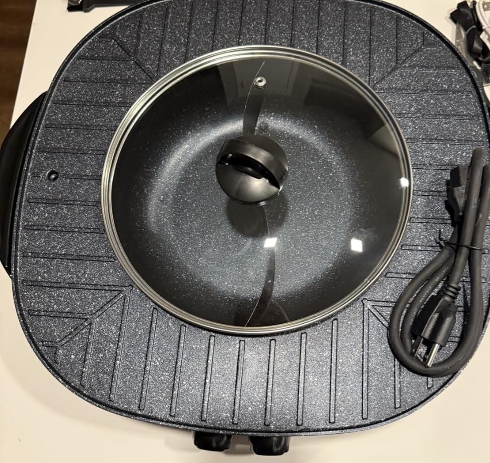 Stariver Hot Pot Electric with Grill 2 in 1, Indoor Korean BBQ & Shabu Shabu, Features Easy-clean Non-stick Coating, Dual Controls, 1800W Fast Heating customer photo 1