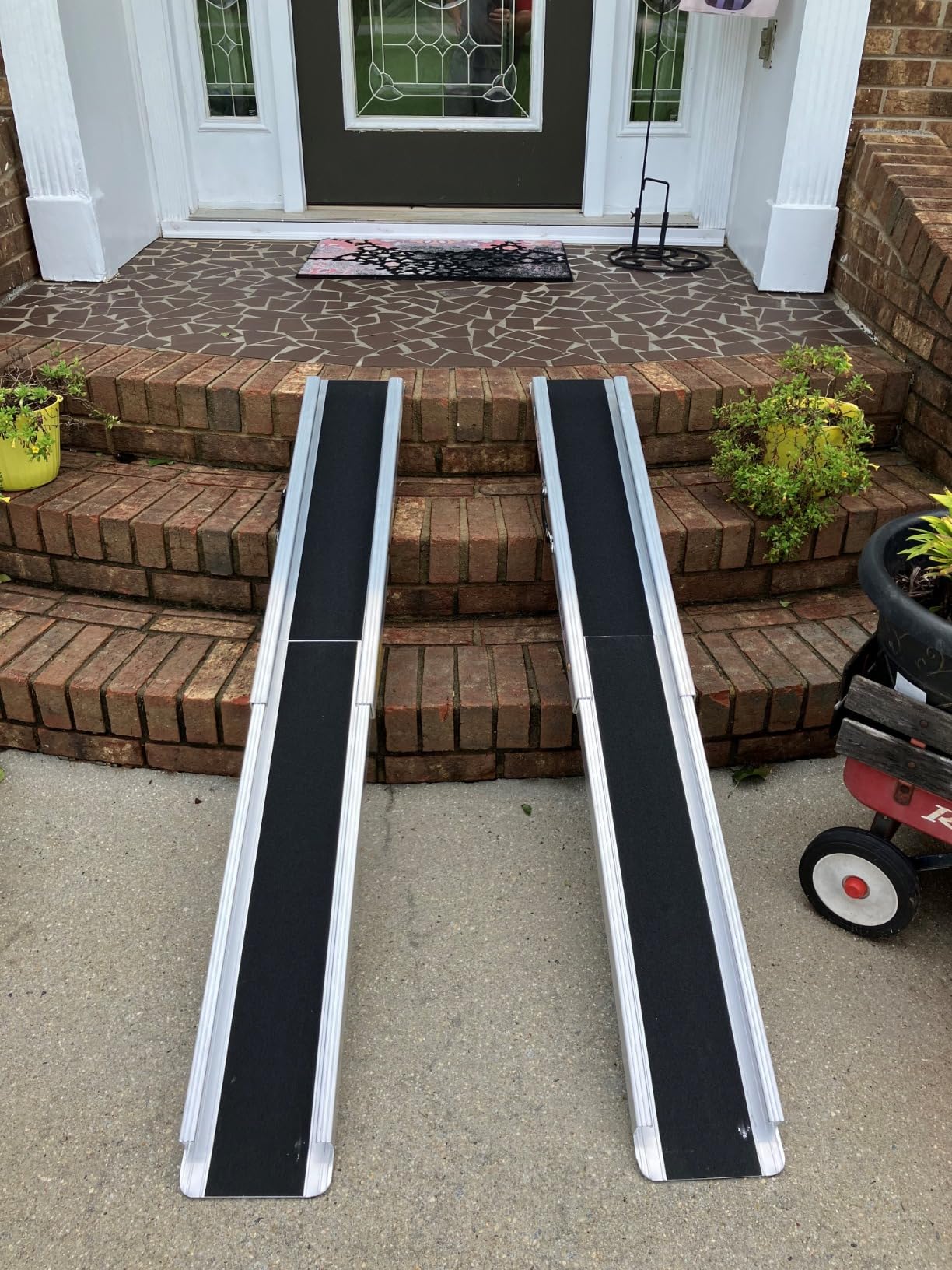 8FT Portable Wheelchair Ramp, Adjustable Aluminum ramps for wheelchairs for Home, 1200LB Capacity, 2X Thickened Sidewall, Wheelchair Ramp for Home, Stairs, Steps (2 Pack) customer photo 1