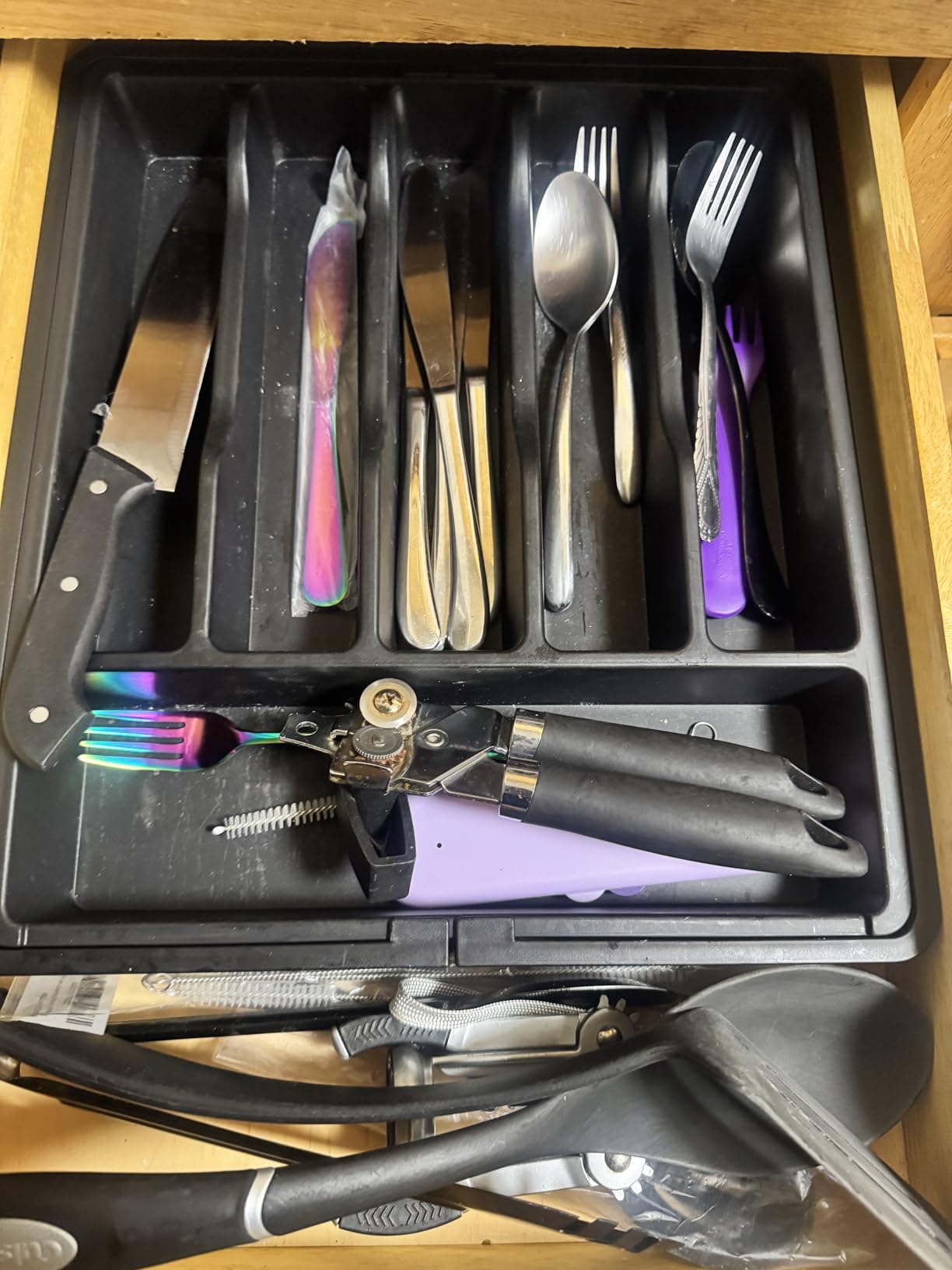 Lifewit Silverware Drawer Organizer, Expandable Utensil Tray for Kitchen, BPA Free Flatware and Cutlery Holder, Adjustable Plastic Storage for Spoons Forks Knives, 8.5-14 x 12in, Black customer photo 2