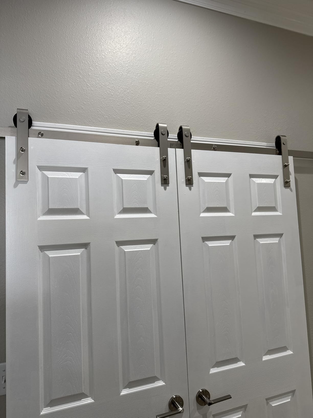 EaseLife 6.7 FT Brushed Nickel Sliding Barn Door Hardware Track Kit,Basic J Pulley,Heavy Duty,Slide Smoothly Quietly,Easy Install (6.7FT Track Kit for 36