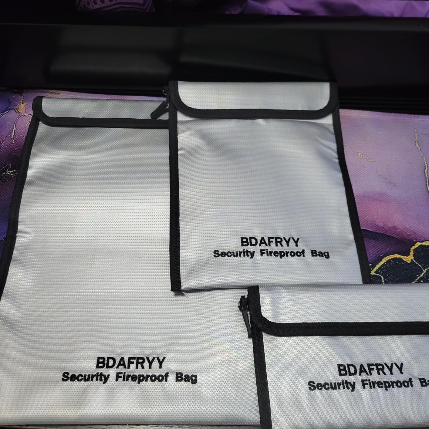 3 Pcs Fireproof Waterproof Money Important Document Bag(2000℉), Fire Proof Bag for Documents, Fire Proof Money Bag for Cash, for A4 A5 Documents Holder, Cash, Passport, Tablet, Laptop, File, Jewelry customer photo 1
