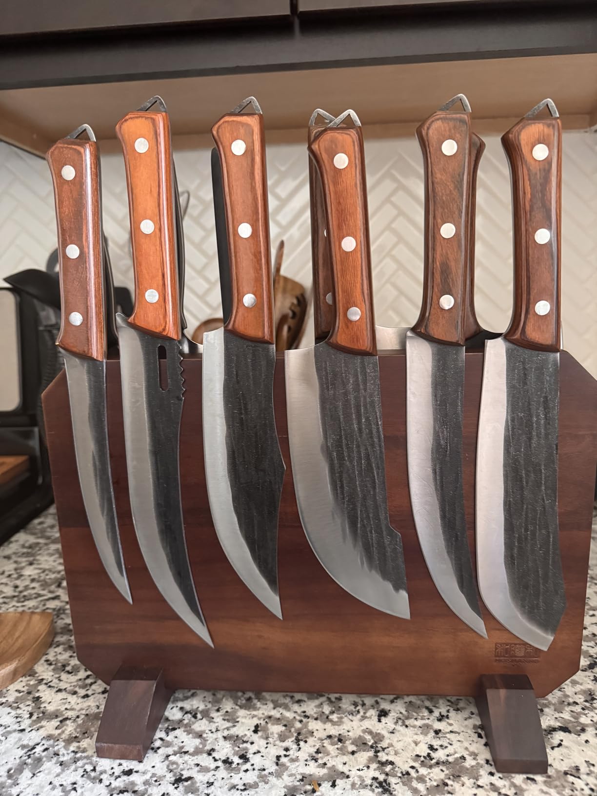 Huusk Butcher Knife Set, Hand Forged Butcher Chef Knife Set with Bag, Sharp Meat Cleaver & BBQ Carving Knives & Boning Breaking Knives for Kitchen & Camping customer photo 1