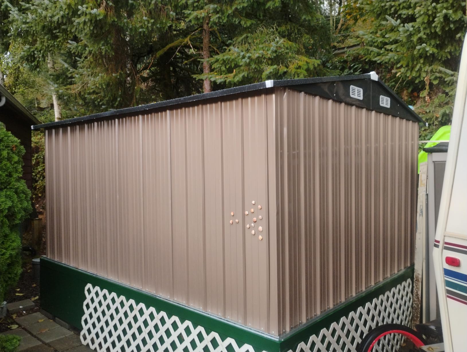Aoxun 10 x 12FT Outdoor Storage Shed with Double Hinged Large Door Utility Garden Shed with Lockable Door & Sloped Roof Metal Sheds Outdoor Storage for Garden, Backyard, Patio and Backyard, Brown customer photo 2