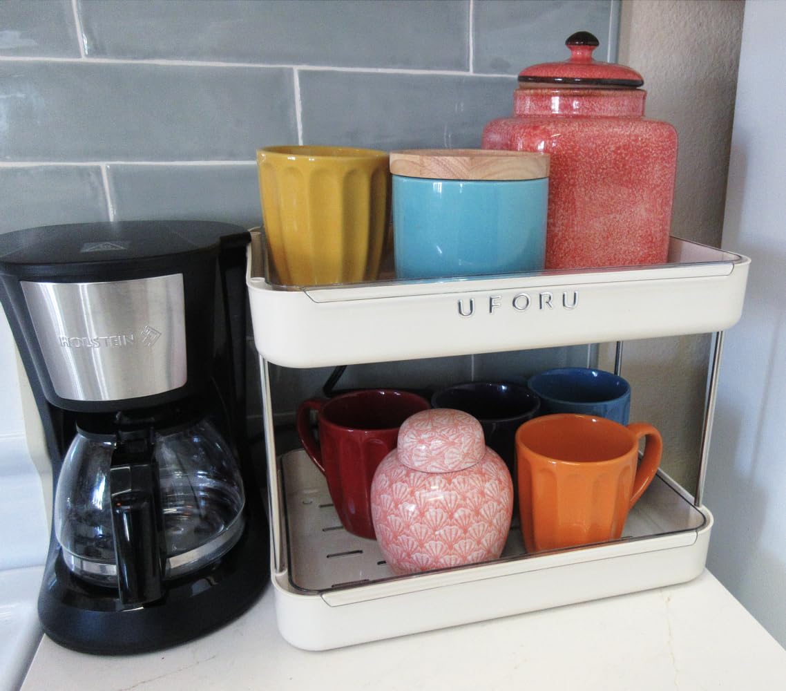 Countertop Coffee Station Organizer| 2-Tier Whisky Glass Holder, Mug Drying Rack with Removable Drain Tray - Easy to Install, Clean - Matcha Station Shelf for Kitchen, Bathroom Counter Organzier customer photo 2