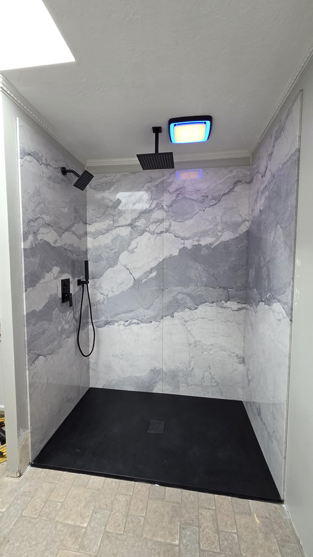 WOODBRIDGE 47.75 x 36 Zero-Threshold Shower Base for Wheelchair Access, Low-Profile Non-Slip Design with Center Drain, Matching Decorative Drain Plate and Tile Flange, Gray customer photo 2