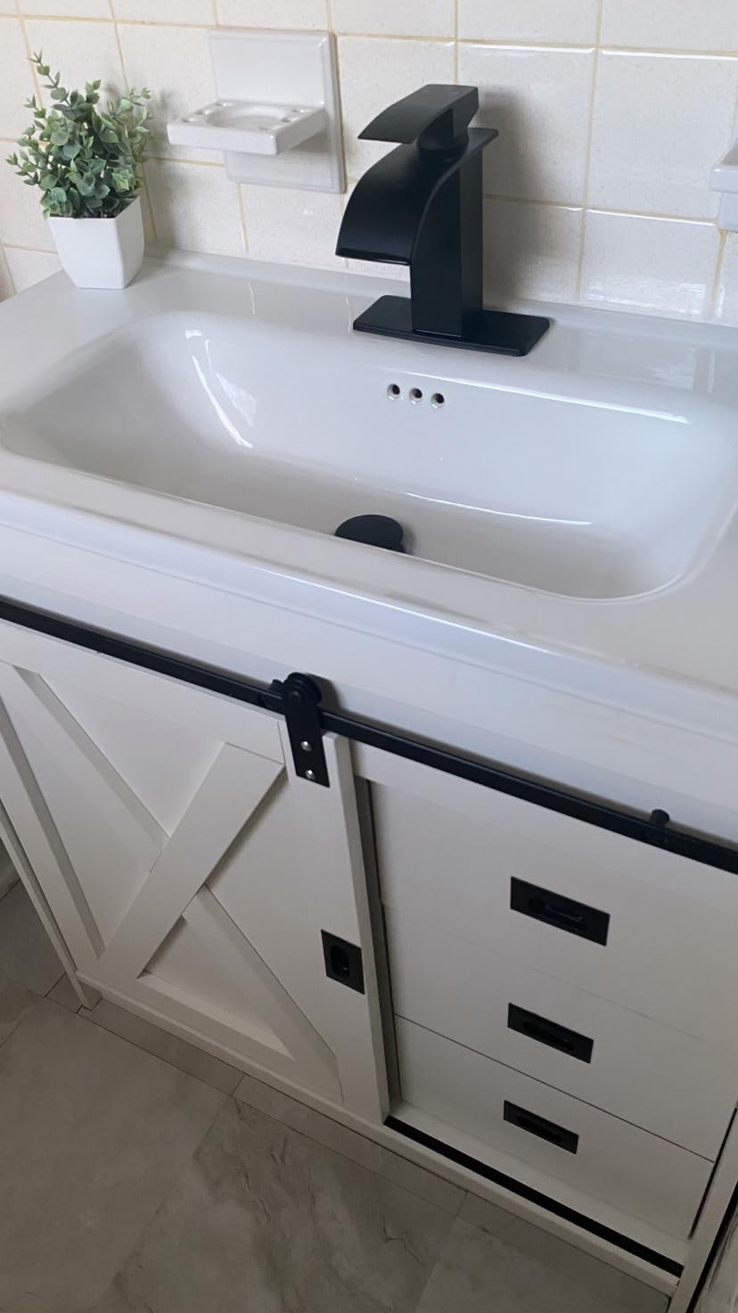 Matte Black Bathroom Faucets, Waterfall Bathroom Sink Faucet Modern Single Handle Bathroom Faucte 1 or 3 Hole, RV Mixer Tap Vanity Faucet - Includes Pop-up Drain Supply Hoses Deck Plate customer photo 2