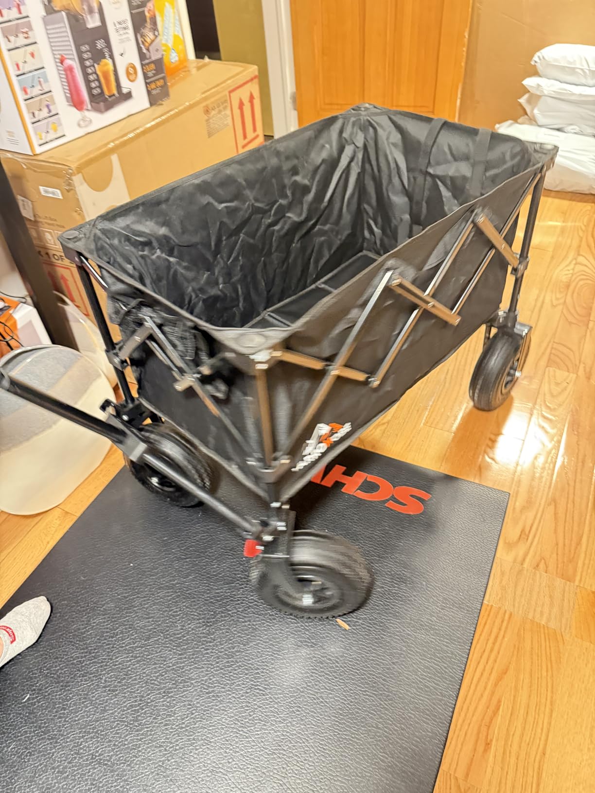 Big Rubber Wheels Beach Wagon Cart Foldable, 9x3 All-Terrain Wheels, Heavy Duty Collapsible Utility Wagon with 330lbs Capacity, Compact Storage, Easy Transport for Sand Camping Sports, Black customer photo 1