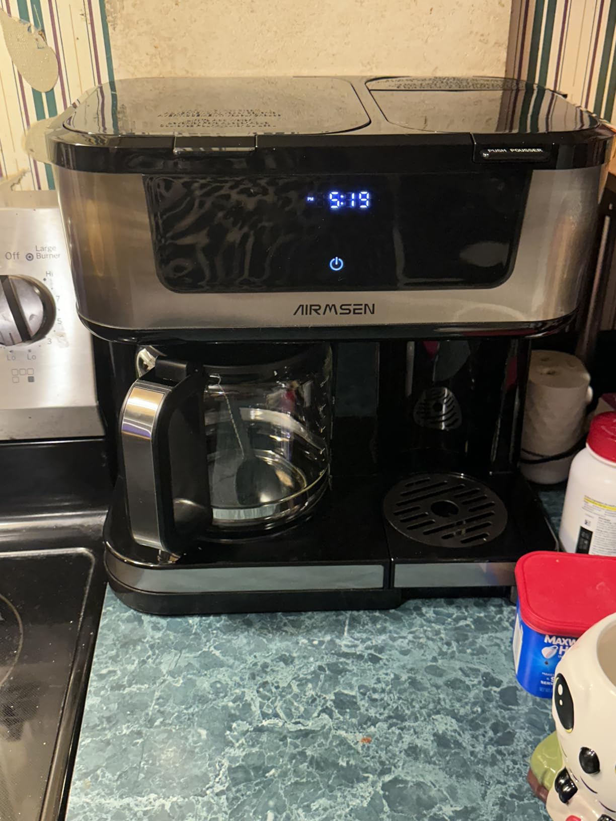 AIRMSEN 12-Cup Programmable Dual Coffee Maker - Single Serve Machine for K-Cup Pods & Ground, 1000W Fast Brew, Delay Start, 2H Keep Warm, Touchscreen, 60oz Tank, Glass Carafe - Home & Office customer photo 2