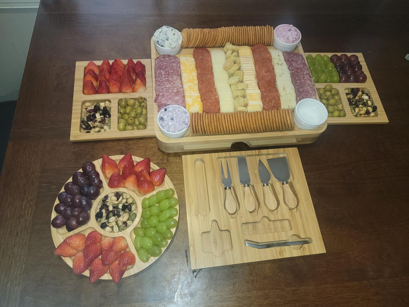 CAWIU Charcuterie Board with Lid - Large Bamboo Cheese Board Set with Utensils & Drawers - Housewarming, Wedding Gifts for Couples, Serving Tray with Cover (Cream) customer photo 1