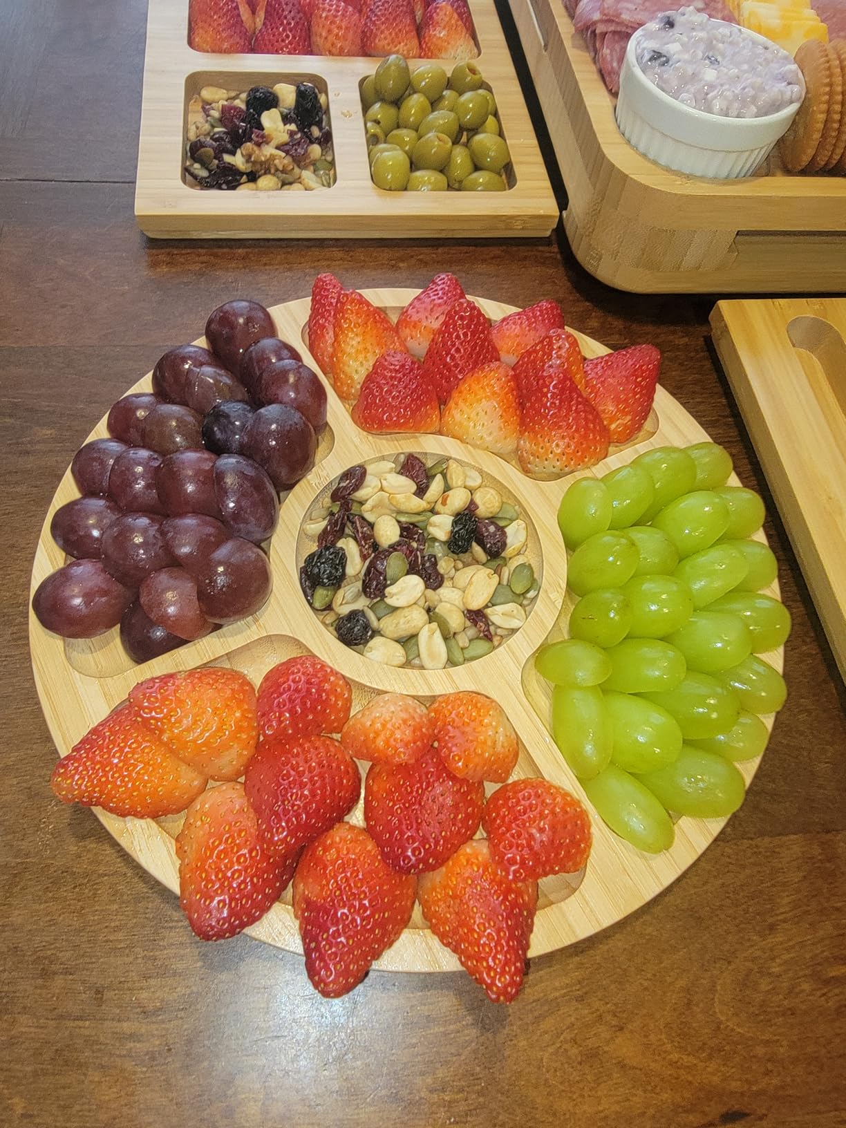 CAWIU Charcuterie Board with Lid - Large Bamboo Cheese Board Set with Utensils & Drawers - Housewarming, Wedding Gifts for Couples, Serving Tray with Cover (Cream) customer photo 2