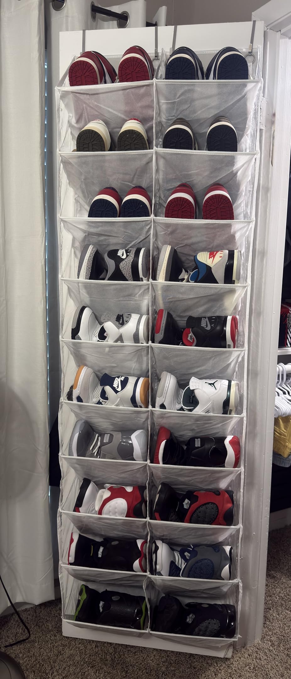 20-30 Pairs Over the Door Shoe Organizer, Clear Pockets Hanging Shoe Storage for Closet, 10-Tier Door Shoes Rack, Handing Shoes Holder Fit All the Family's Sneakers, Boots, Heels, Black customer photo 1