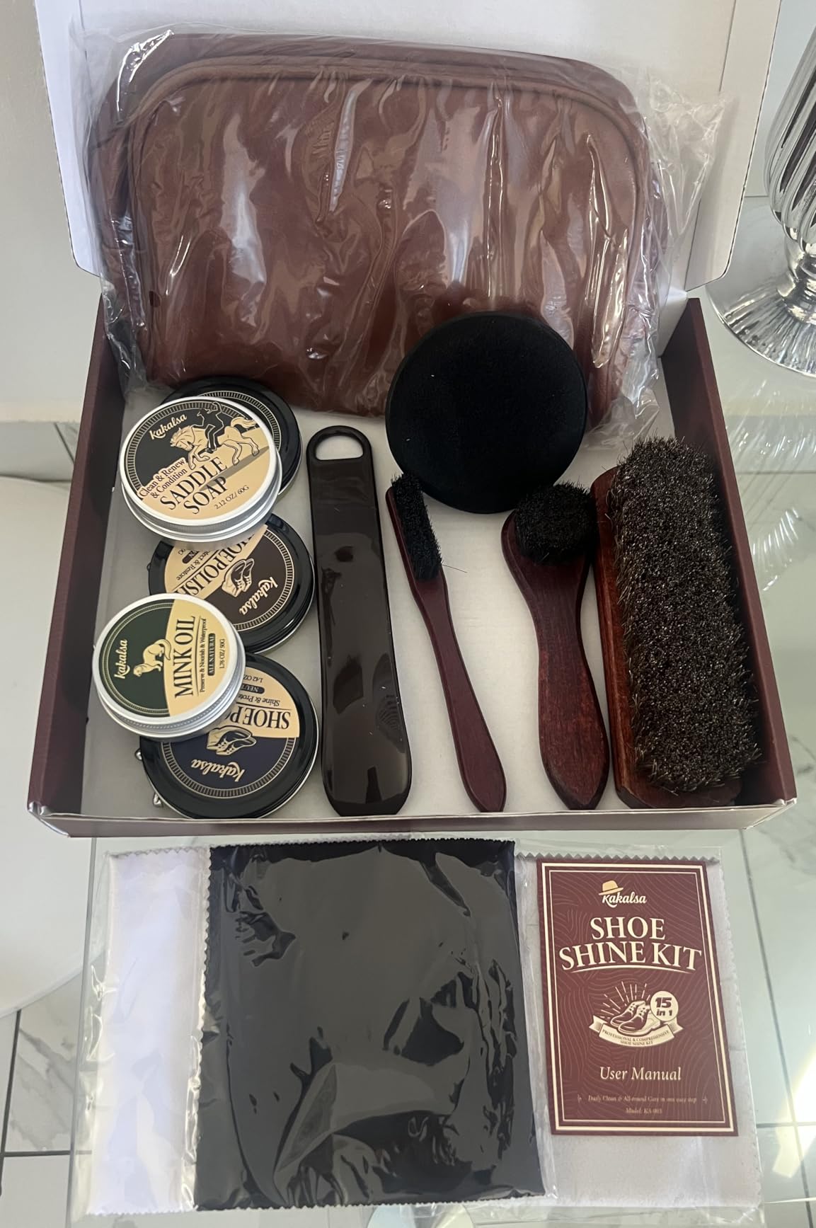 Shoe Shine Kit, Mens Gifts Ideas - 15PCS Shoe Polish Kit with Saddle Soap, Mink Oil, 3 Shoe Polishes, 3 Shoe Brushes and more, All-inclusive Leather Care Kit for Leather Shoe Boot Cleaning and Care customer photo 1