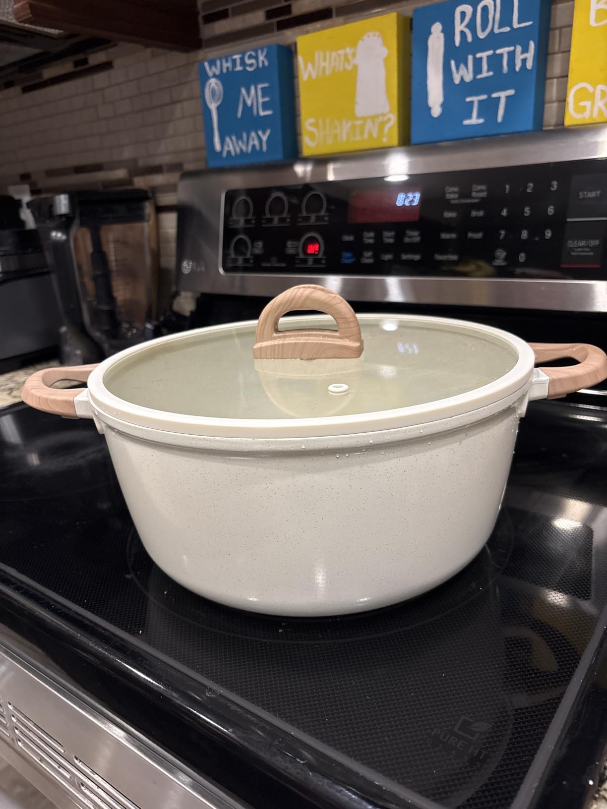 Pots and Pans Set Non Stick Non-Toxic 22 Pcs Ceramic Cookware Sets Nonstick Kitchen Pot&Pan With Lid Cream White Granite Induction Compatible with Glass Lids Crepe Frying Pan PFOA/PFOS-Free customer photo 1