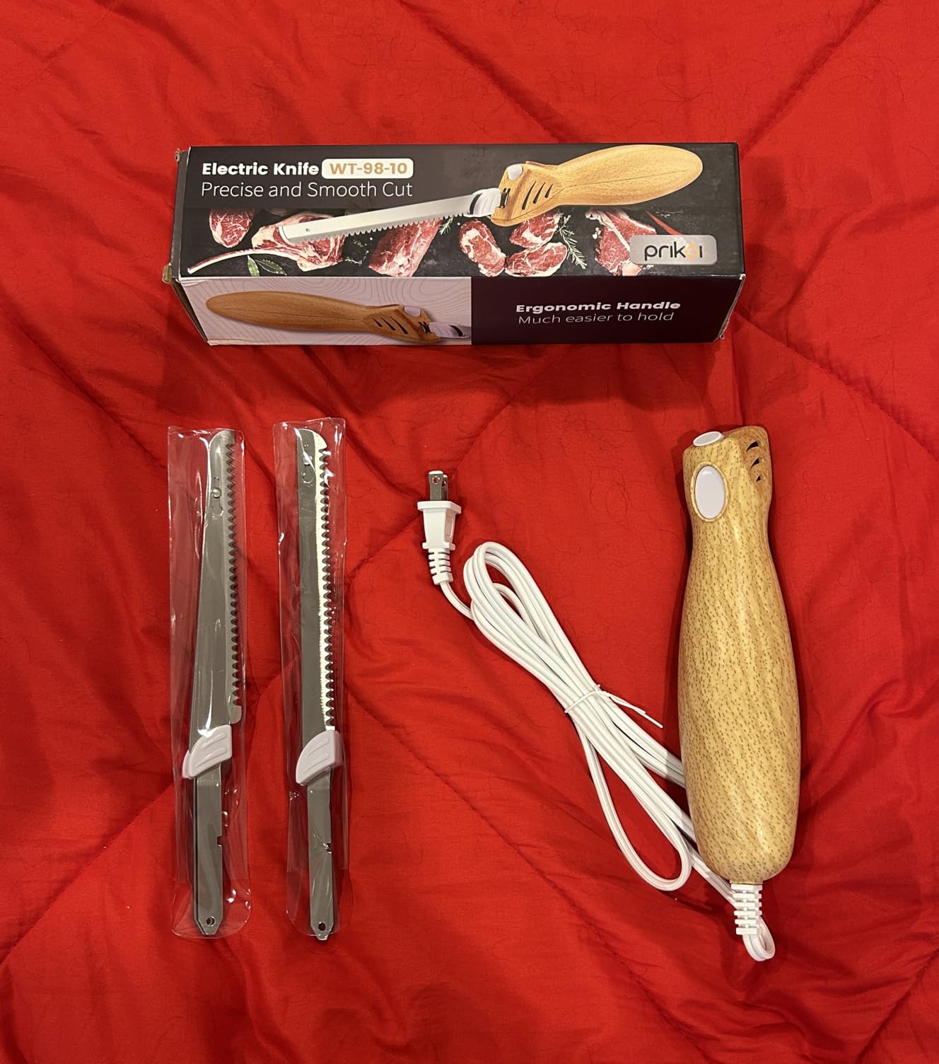 Electric Knife - Carving Knife Set, Easy-Slice Serrated Edge Blades for Meat, Bread, Turkey, Ribs, Fillet, DIY, Ergonomic Handle + 2 Blades for Raw & Cooked Food New Upgrade (Faux Wood) customer photo 2