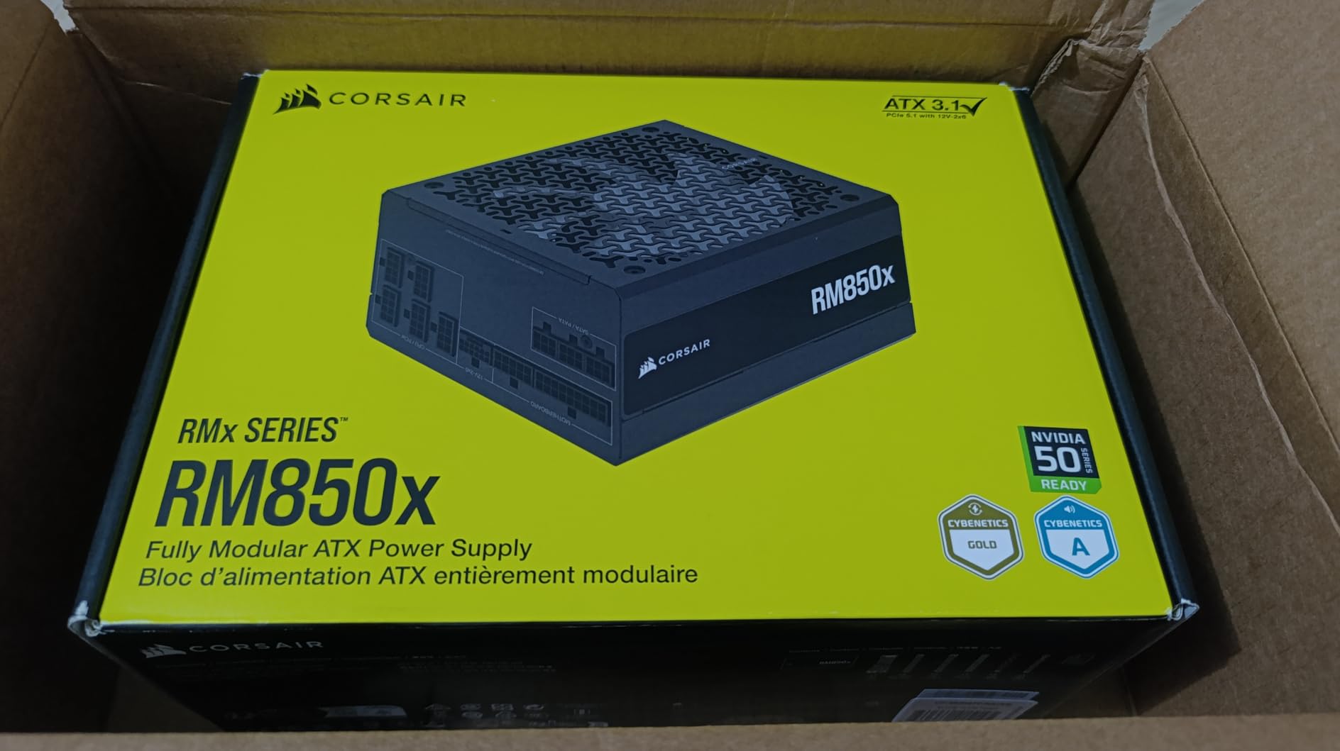 Corsair RM850x ATX 3.1 PCIe 5.1 Ready Fully Modular 850W Power Supply - Low-Noise, Cybenetics Gold Efficiency, Native 12V-2x6 Connector - Black customer photo 1