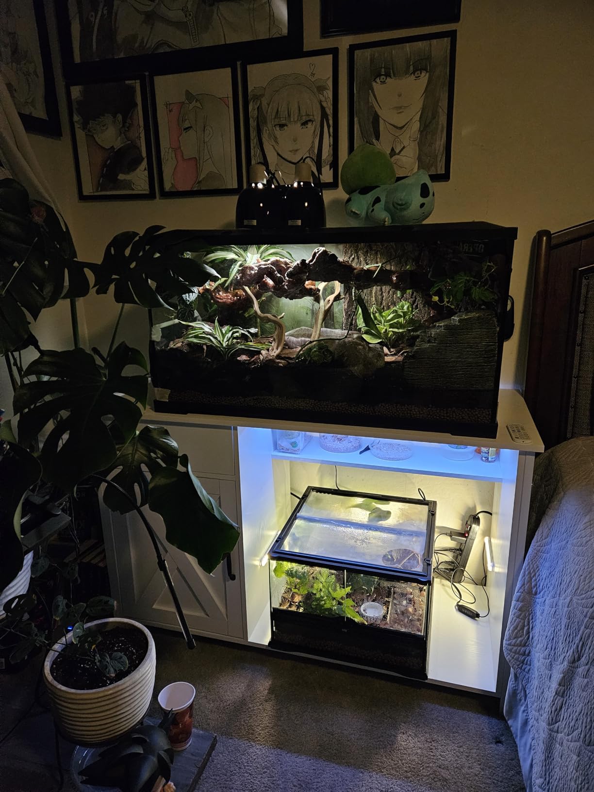 4ever2buy 55-75 Gallon Fish Tank Stand with Power Outlets, LED Light, Heavy Duty Aquarium Stand with Cabinet for Fish Tank Accessories Storage, for Turtle Tank, Reptile Terrarium, 1100LBS, White customer photo 1