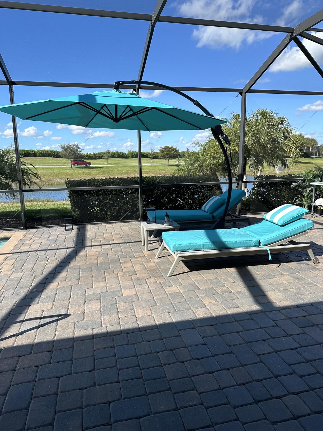 Grand patio 12 FT Sunbrella Cantilever Umbrella with Base Outdoor Aluminum Offset Umbrella with Tilt Adjustment (Flax, 12 FT-SUNBRELLA) customer photo 2
