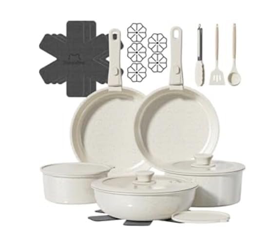 23 Pcs Pots and Pans Set Non Stick, Ceramic Cookware Set Non Toxic with Detachable Handles, Healthy Induction Cookware Oven Safe RV Kitchen Set, PFAS PFOA & PTFE Free, Cream White customer photo 1